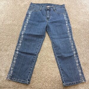 Heart & Soul Womens Embroidered Rhinestone Straight Leg Jeans 9 Bedazzled Y2K